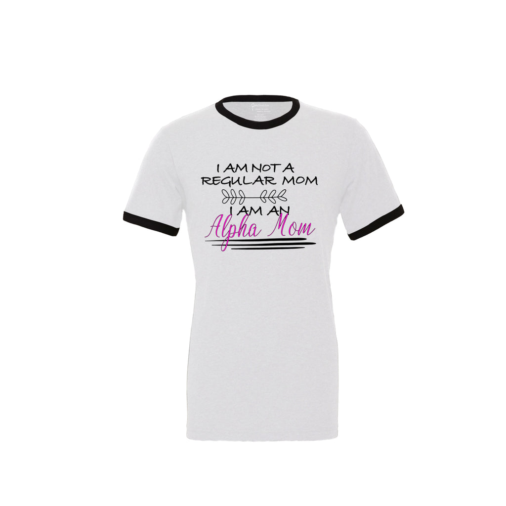 Alpha Mom Ringer T-shirt in White/Black